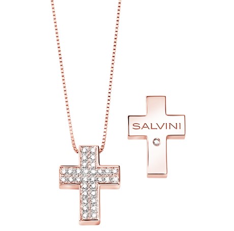 YAFEINI Collana Con Croce In Argento Sterling 925 Placcato Oro Rosa - Ciondolo Fiore Di Rosa Religioso, Catena 45 Cm