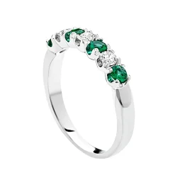 Anello veretta in Oro Bianco con Smeraldi e Diamanti Giorgio Visconti AB14136DS