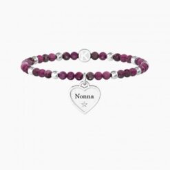 Bracciale donna KIDULT Family 732217 CUORE/NONNA TI VOGLIO BENE in acciaio e agata striata fucsia
