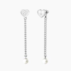 Orecchini a cuore pendenti con tennis di cristalli e perle 761004
