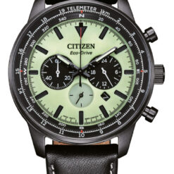Orologio Uomo Citizen Eco-Drive Cronografo Nero Aviator Pelle CA4505-21X