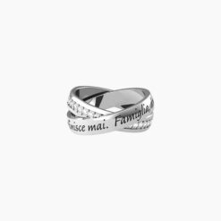 Anello famiglia intrecciato con cristalli e frase Kidult 721005-15