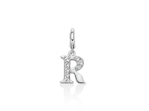 Charm pendente argento lettera R