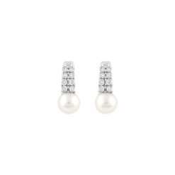 Orecchini in oro bianco con diamanti e perle Bliss 20106580