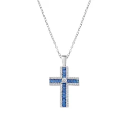 Collana con Croce di Zirconi Blu Baguette e Bianchi Amen CLCRBABBBLZ