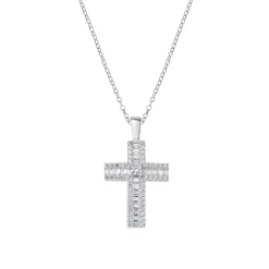 Collana con Croce di Zirconi Bianchi Baguette Amen CLCRBABBBZ