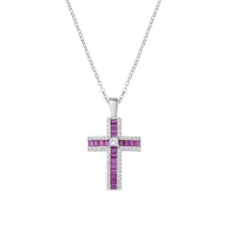 Collana con Croce di Zirconi Rossi Baguette e Bianchi Amen CLCRBABBRZ