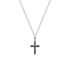 Collana Rodio Croce e Zirconi Neri Amen CRBN03