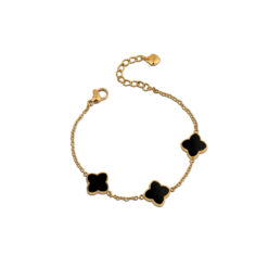 Bracciale con tre charm quadrifoglio in acciaio OPS BR-972