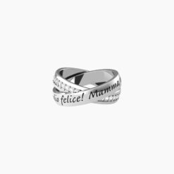 Anello mamma intrecciato con cristalli e frase Kidult 721006-11