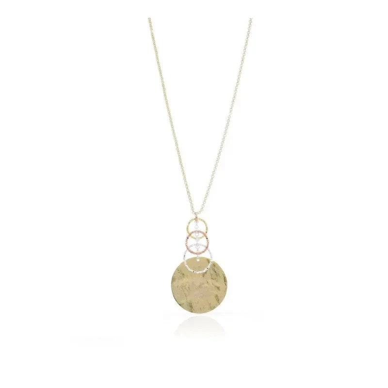 Collana Lunga con Pendente a Forma di Disco Martellato Unoaerre 0495